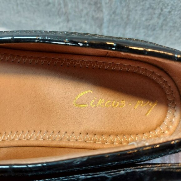 Circus NY Black Croc-Embossed Leather Loafers With Gold  Detail & Chunky Sole - Picture 9 of 16